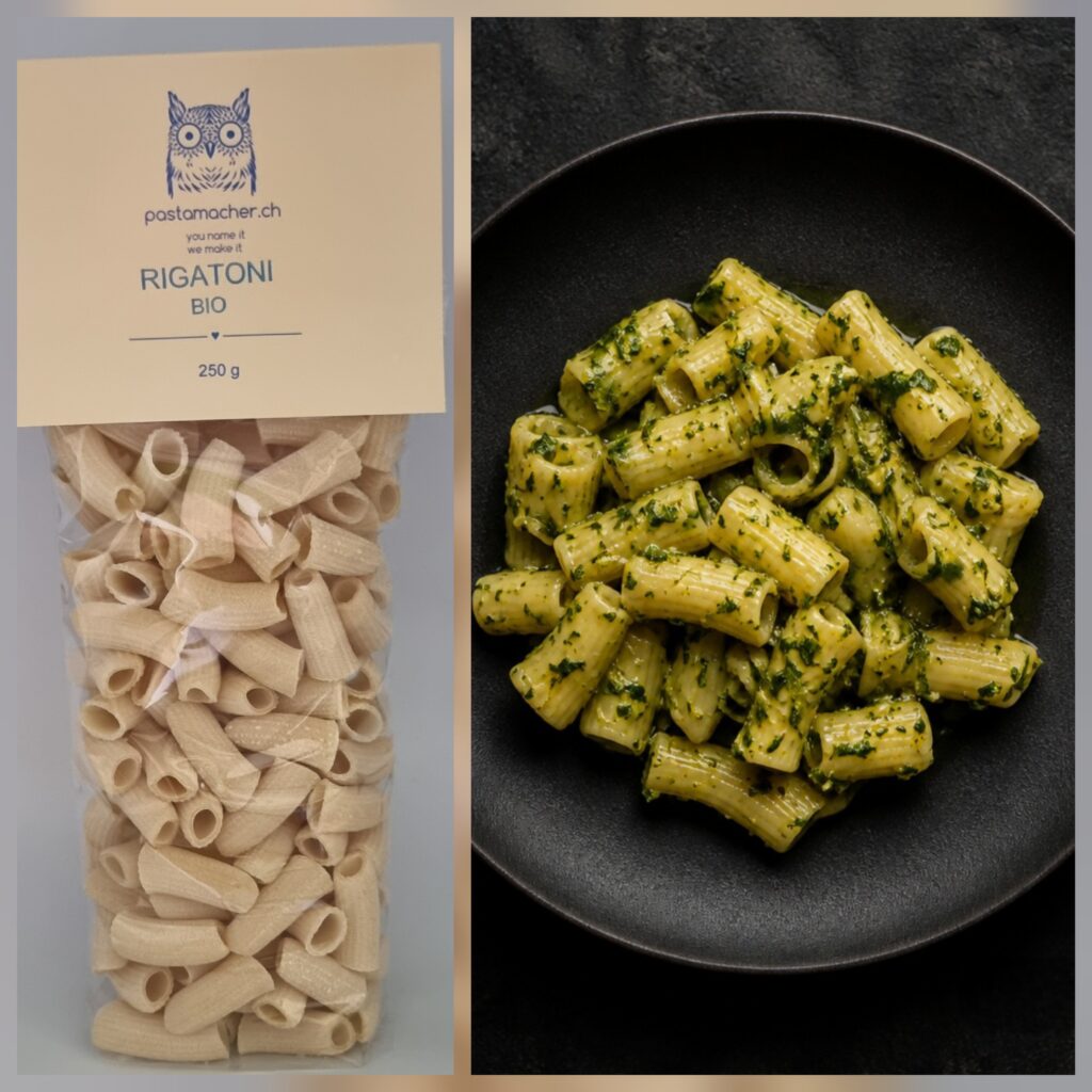 Rigatoni vom pastamacher umgesetzt mit hausgemachter Pesto Genovese